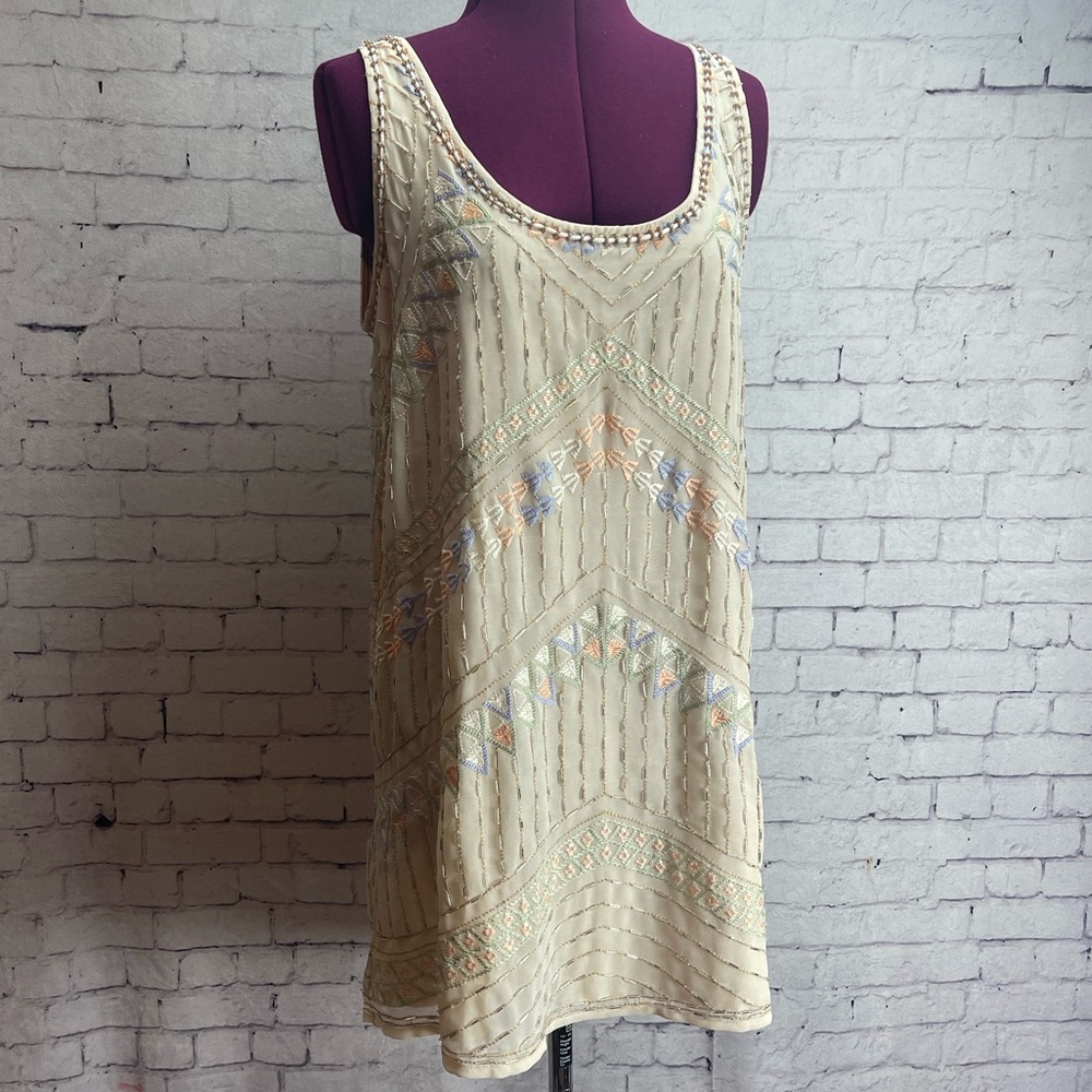 Free People beaded shift dress cream size small